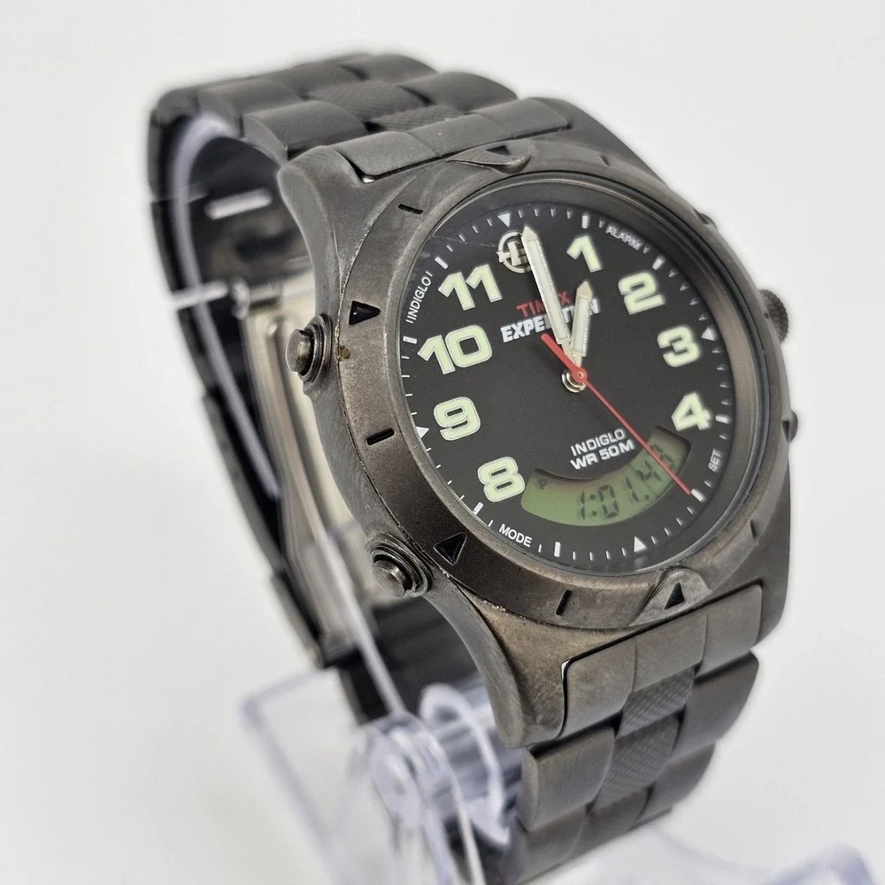Timex Expedition Men Watch‎ 38MM Ana-Digi Black Dial Gunmetal Bands 6.5